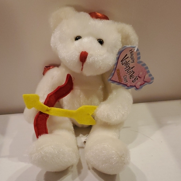 Valentines Day Teddy Bear Cupid w Bow & Arrow White Stuffed Plush - Picture 2 of 5